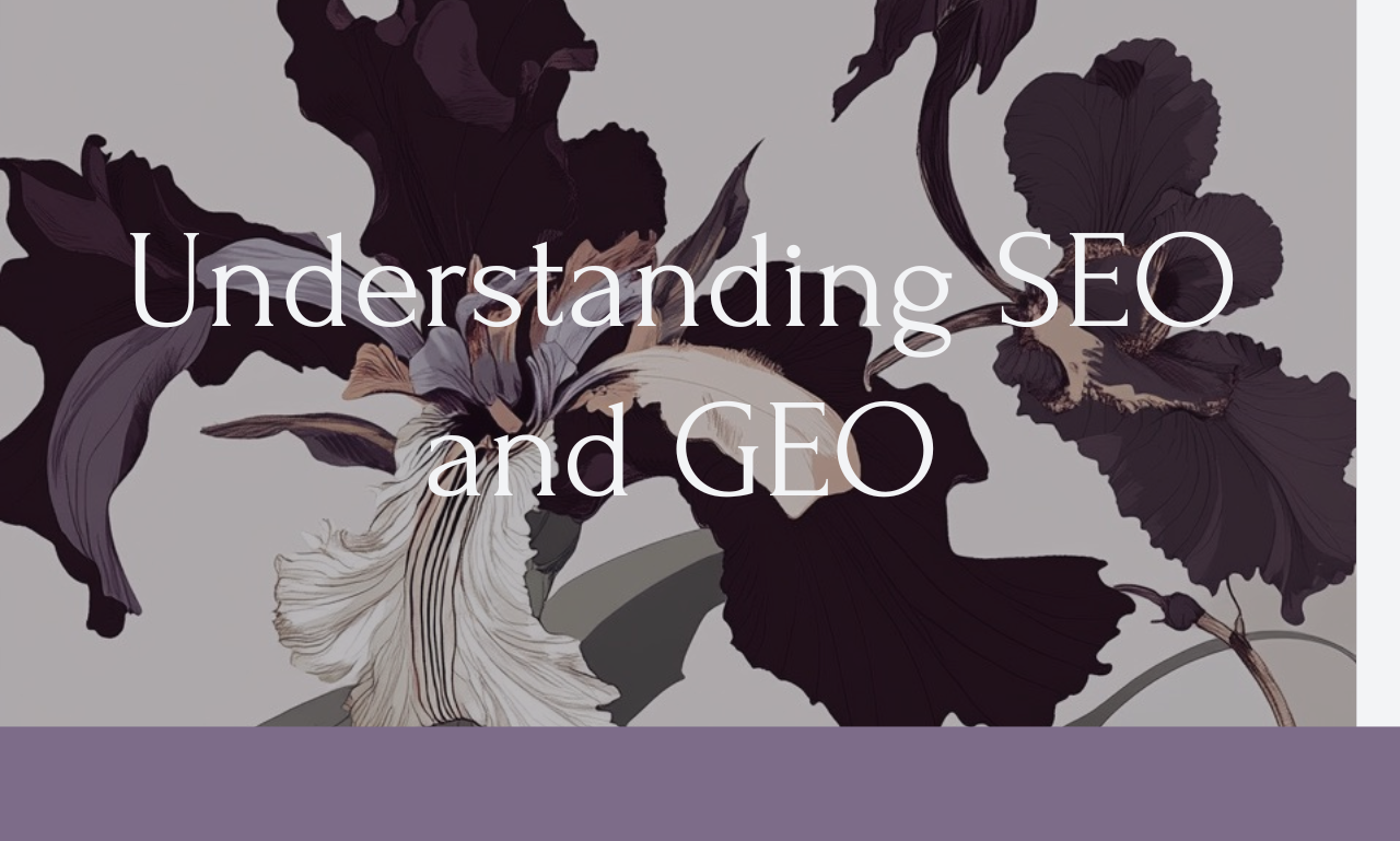 title card with purple irises